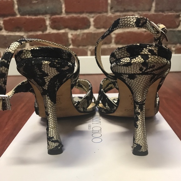 Size 38 Black Lace Jimmy Choo Slingback Heels - Picture 4 of 5